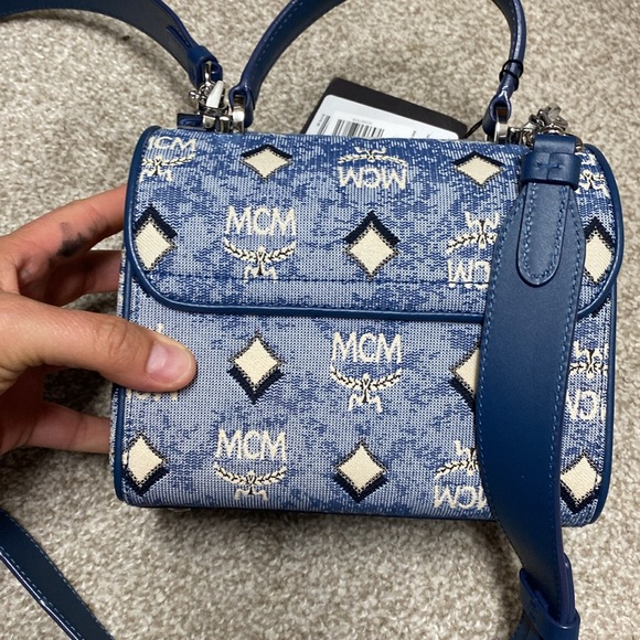 LIKE NEW MCM Logo Blue Crossbody - Picture 5 of 8